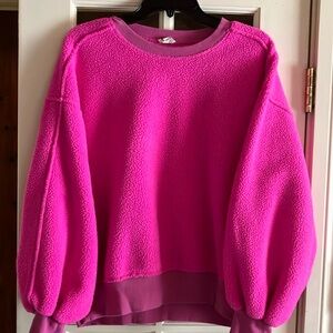 Anthropologie Pilcro Vibrant Pink Sherpa Fleece Pullover
